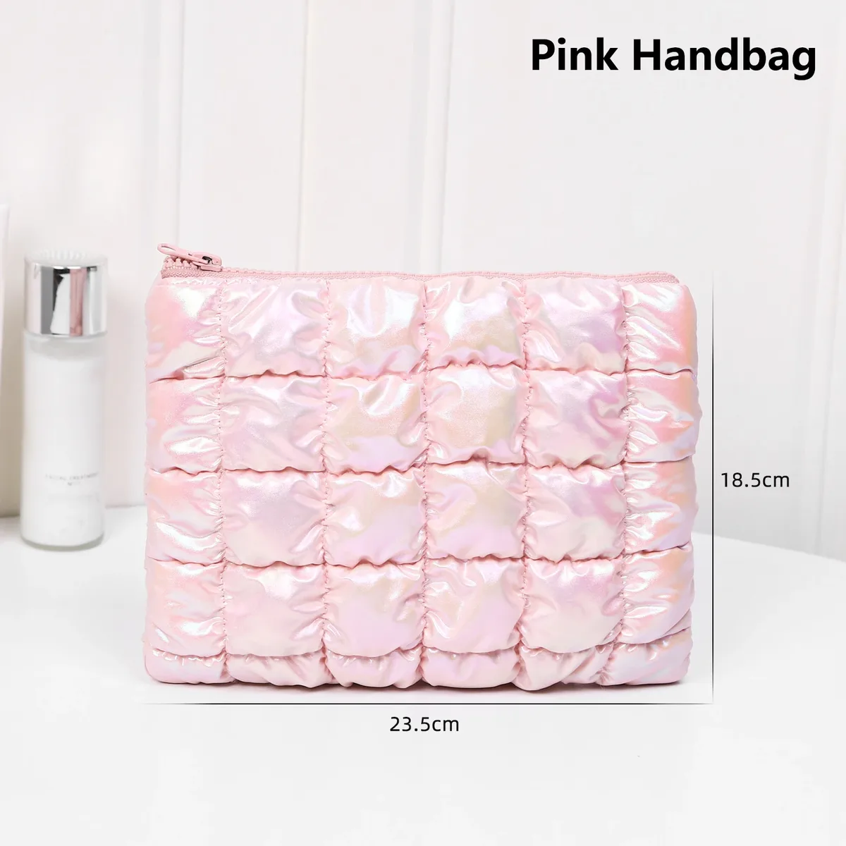 sac de rangement de maquillage rose pour femmes, sac à main organisateur de voyage, pochette de toilette et de cosmétiques, grille à bulles, pochette de luxe pour dames