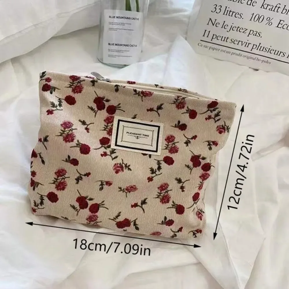 nouvelle trousse de maquillage en velours côtelé grande capacité, sac de voyage portable à motifs floraux pour cosmétiques et articles de beauté