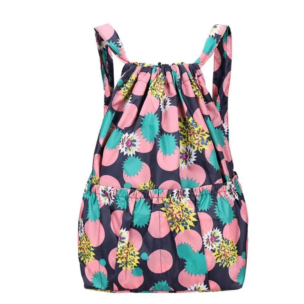 sac à cordon imprimé floral, sac de shopping portable en polyester de grande capacité, sac de voyage léger et étanche pour adolescentes