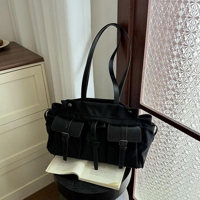 grand sac fourre-tout décontracté en toile pour femme, sac à bandoulière grande capacité, sac à main vert armée adapté à tous les adultes, idéal pour les trajets quotidiens