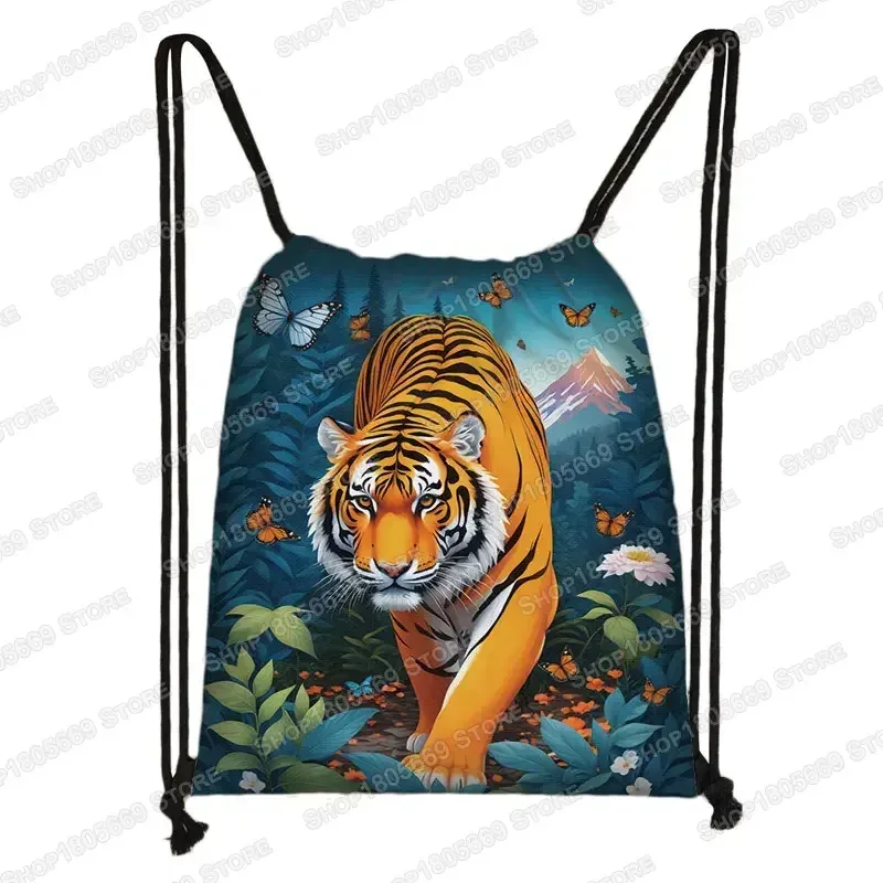 sac à dos loup hurlant sous le clair de lune et tigre coloré pour hommes et femmes, sacs à cordon de proximité en plein air, sacs de voyage pour étudiants