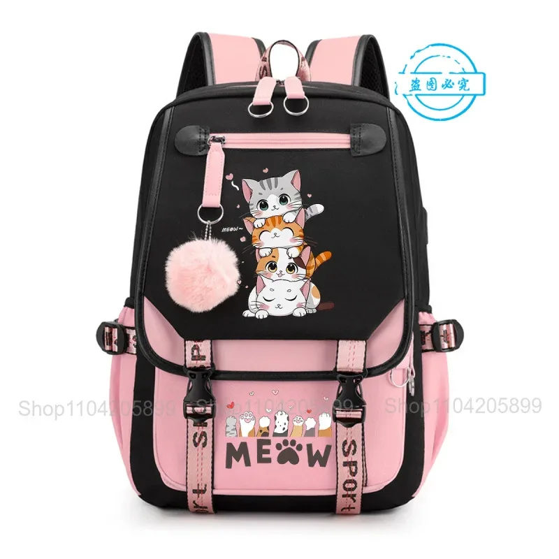 sac à dos chat empilé mignon, amusant, style anime, pour étudiants, garçons et filles, mochilas, sac de cours quotidien, sac à dos décontracté portable