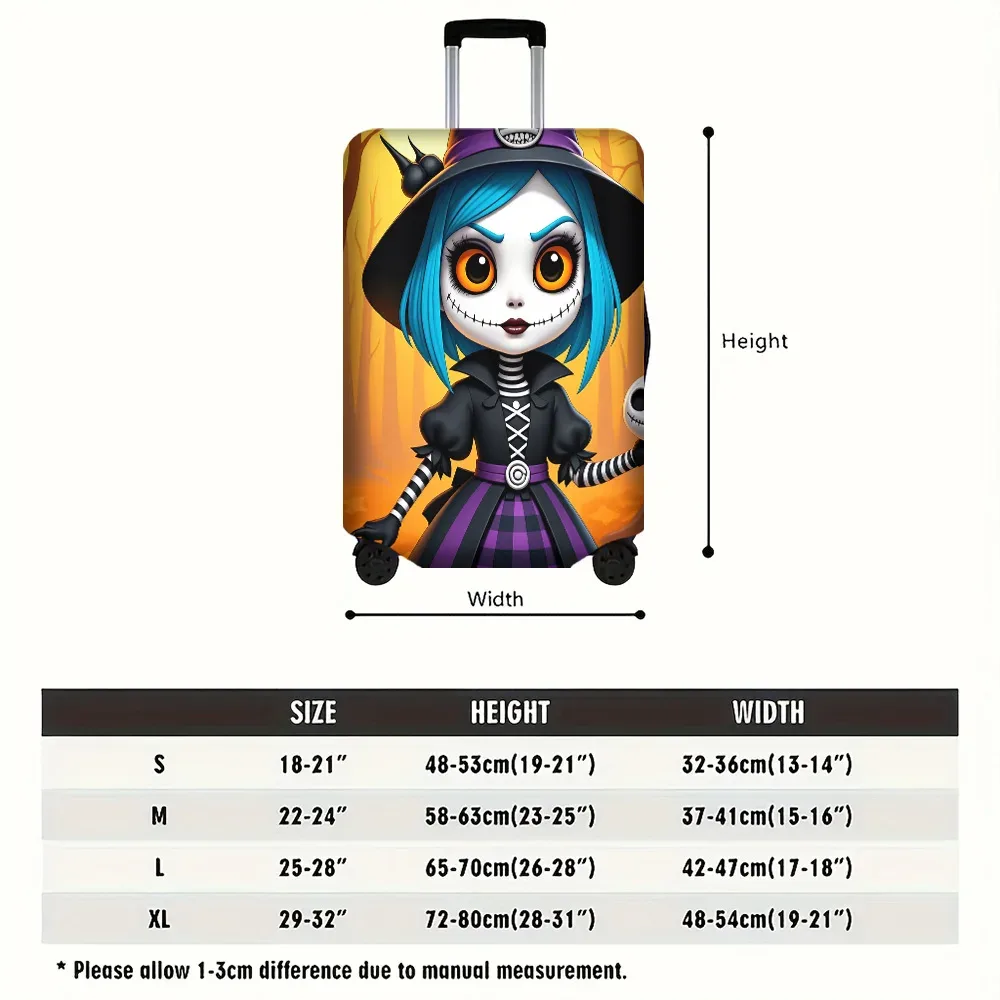 1 housse de bagage à imprimé sorcière d'halloween pour bagages de 18 à 32 pouces ; accessoires de voyage anti-poussière et élastiques pour protéger efficacement vos bagages