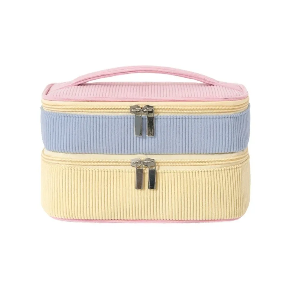 nouvelle trousse de maquillage à double couche de grande capacité, en matériau souple, avec fermeture éclair, sac de rangement portable à main.