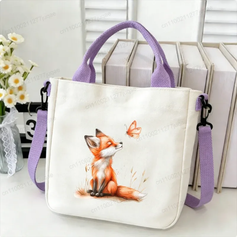 sac à bandoulière en toile motif renard kawaii - sac fourre-tout créatif fantaisie pour femme - sacs à main décontractés légers - sacs de shopping - cadeaux