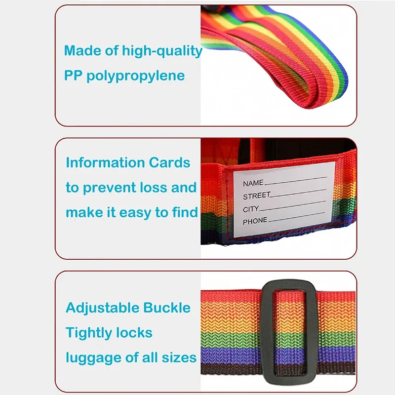 sangles de bagages en nylon avec porte-carte d'identité, réglables, pour l'organisation des bagages, avec cadenas à combinaison, accessoires de voyage anti-perte