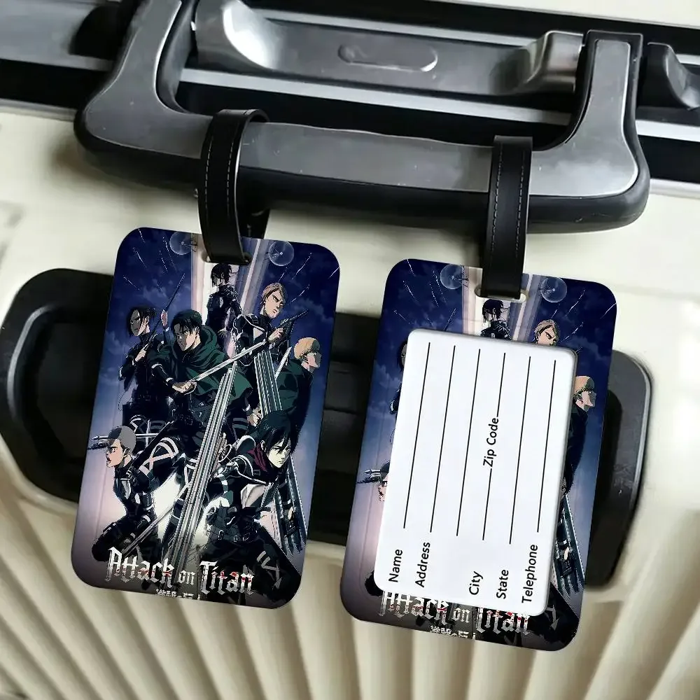 étiquette de bagage en pvc anime a-attack on titan, avec carte d'information, étiquette nominative anti-perte pour valise, sac à dos, accessoire de voyage