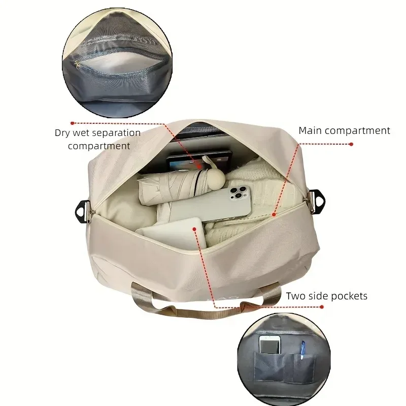 sac de voyage multifonctionnel de grande capacité avec bandoulière réglable, sac de sport décontracté en nylon durable pour le sport