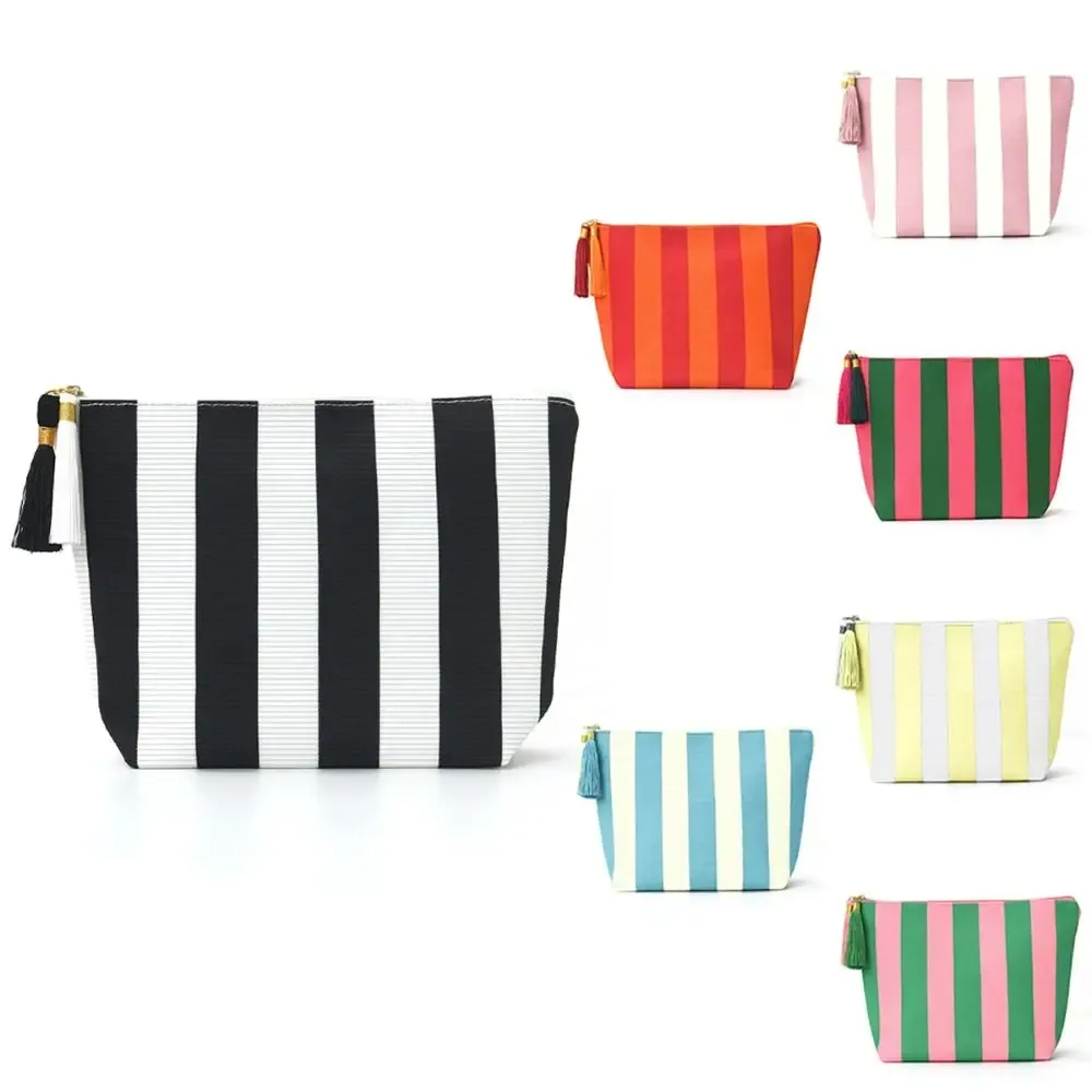 Sac de maquillage en velours côtelé à haute esthétique, grande capacité, motif rayé, trousse de toilette, sac de rangement, accessoire de mode