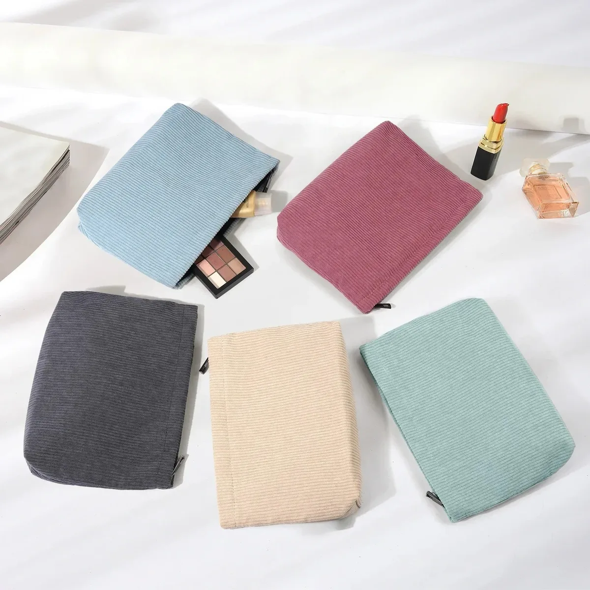 sac à cosmétiques de voyage en velours côtelé, sac de rangement de maquillage portable, sacs à main pour femmes, grande capacité, fermeture éclair, organisateur de maquillage, pochette de rangement