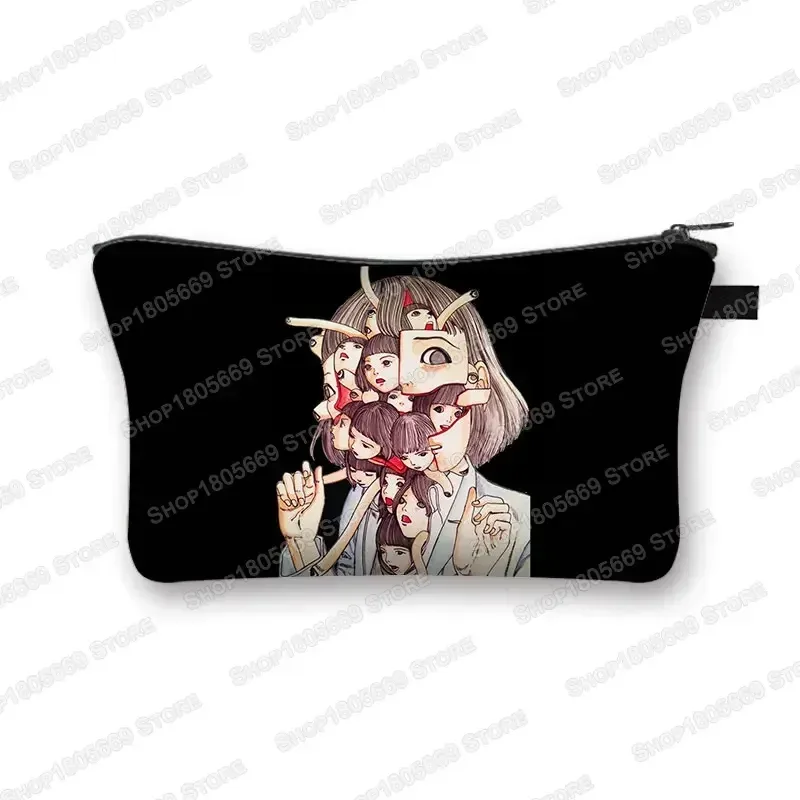 trousse à cosmétiques imprimée manga d'horreur tomie spiralized pour femmes, trousse de maquillage, rouge à lèvres, trousse de toilette, mini sac à main pour filles, trousse à cosmétiques