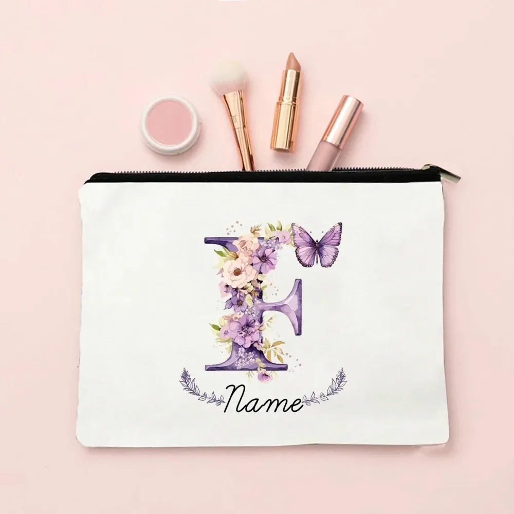 pochette de maquillage personnalisée avec initiale et nom pour femmes, sacs à cosmétiques a-z, trousse de toilette de voyage pour filles, cadeau de mariage ou d'anniversaire pour elle