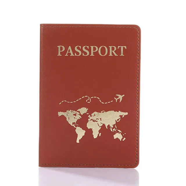 couverture de passeport en cuir pu pour hommes et femmes, étui de passeport de voyage avec carte du monde, organisateur-porte-carte de protection, couvertures de documents d'identité