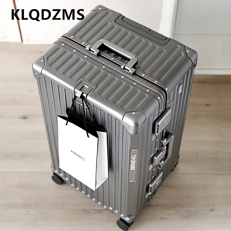 klqdzms valise à cadre en aluminium 26 "29" 32 pouces boîtier de chariot de grande capacité type de chariot sac de voyage boîte de mot de passe pour femmes bagage de cabine