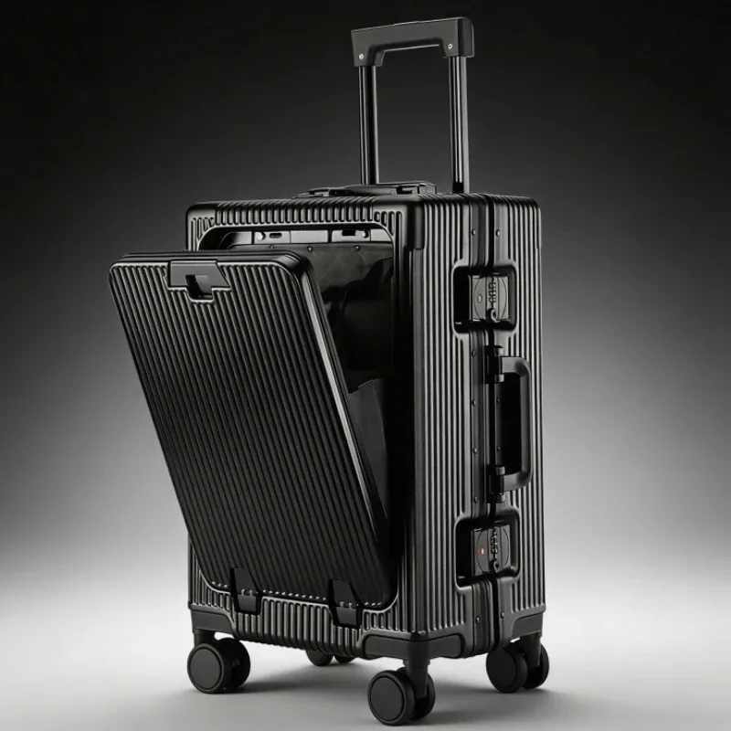 Valise à roulettes portable en alliage d'aluminium de 20 pouces à ouverture frontale, expédiée depuis l'UE Idéal pour les voyages d'affaires.