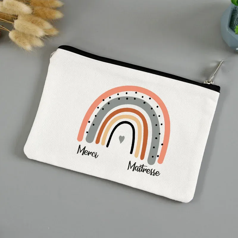 trousse de toilette voyage pochette maquillage cadeau maitresse école cadeau maitresse pochette de maquillage imprimée, cadeau de la journée des enseignants, sac cosmétique en toile pour femmes, avec fermeture éclair