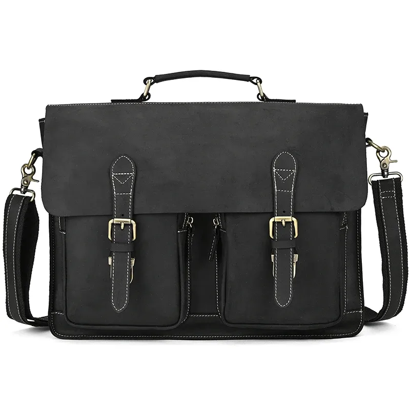sac d'ordinateur en cuir de vachette véritable pour homme, sac pour ordinateur portable, étui à bombes, 100% cuir véritable, mode vintage, luxe, 15.6"