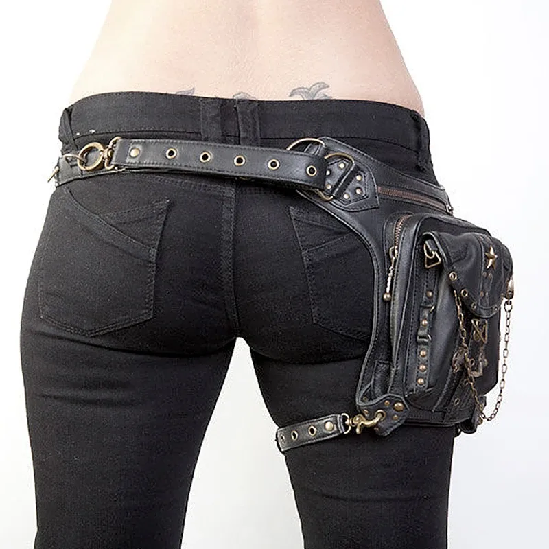 steampunk taille jambe sacs femmes hommes style victorien étui sac moto cuisse hanche ceinture packs messager sacs à bandoulière