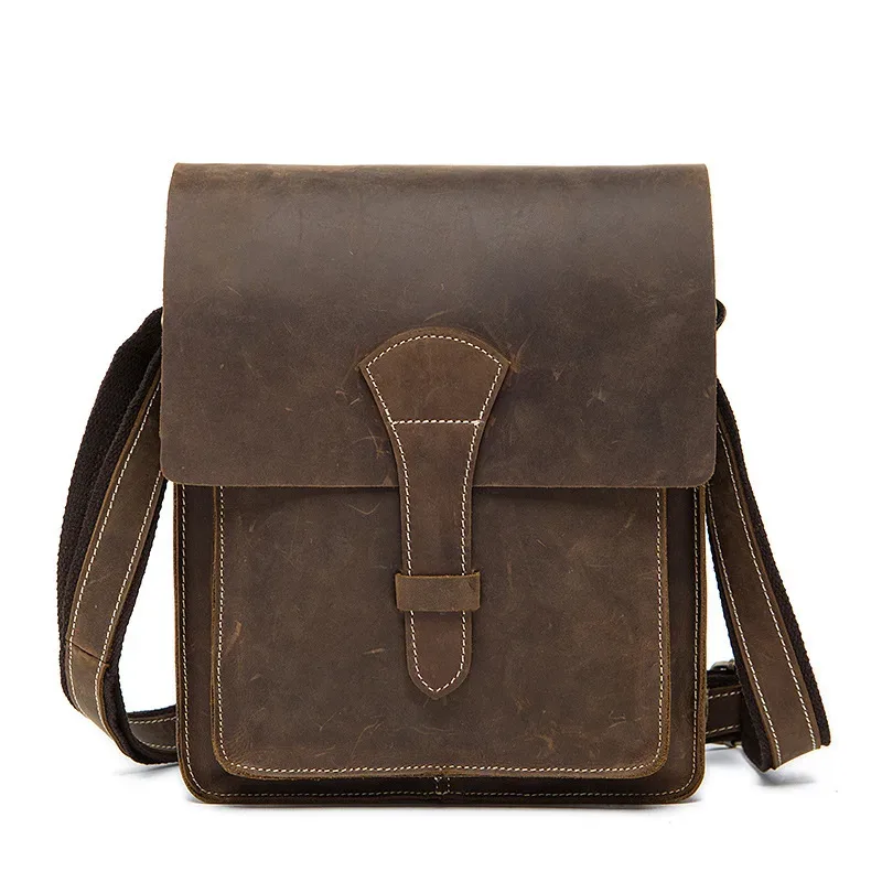 sac à main en cuir véritable pour hommes, fil fou cheval, sacs rétro mode, épaule vintage vache, sacoches, mallette d'affaires