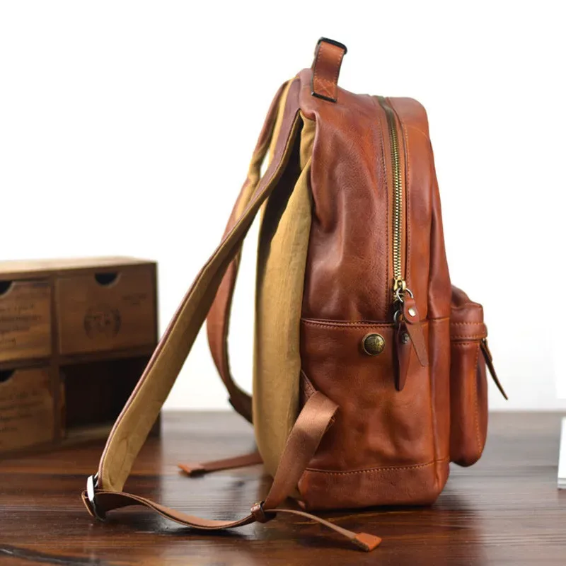 pndme – sac à dos vintage en cuir véritable pour hommes et femmes, sac de voyage de bonne qualité, simple, en cuir de vache naturel, pour ordinateur portable