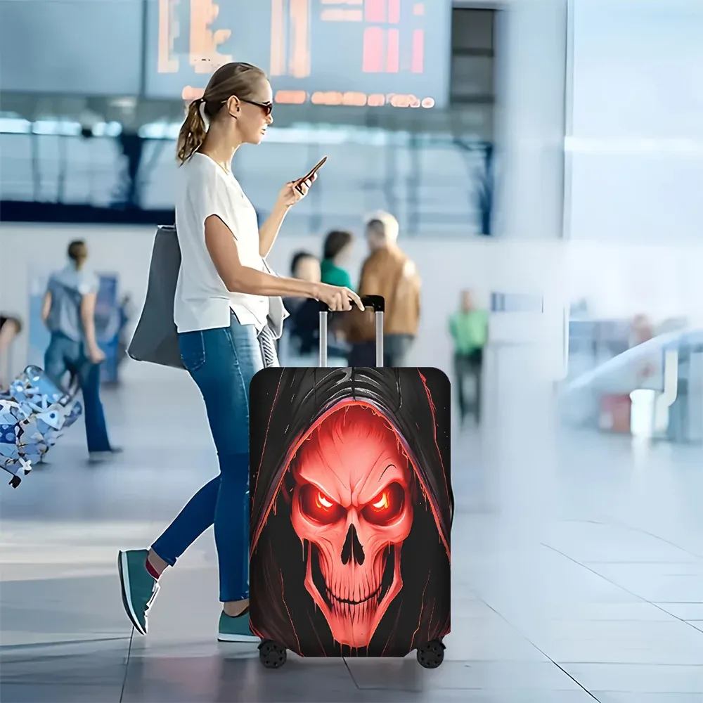 1 housse de valise rouge à motif de crâne et de sweat à capuche. Convient aux valises de 18 à 32 pouces ; idéal pour les décorations d'Halloween