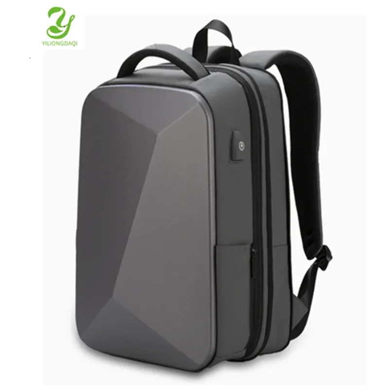 Sac Dos ABS Olighard Shell Multifonction Antivol Étanche Polyester Noir Triangles Carrés Bandes Latérales Poignée Souple Ceinture Air Compartiment Voyage Affaires Étudiant