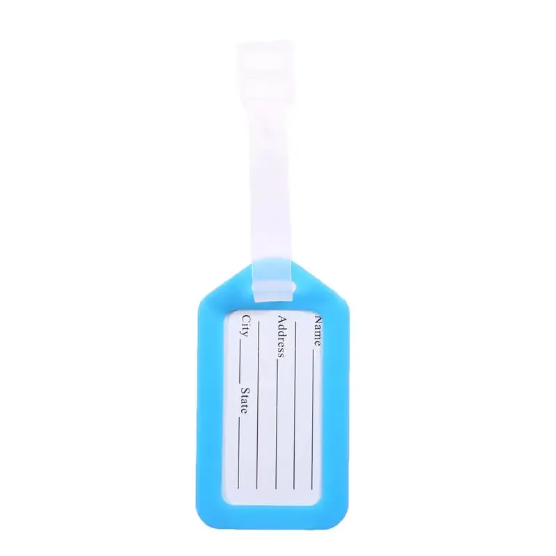 étiquette bagage plastique transparente bleue blanche voyage croisière identification valise nom adresse pièces cinq lots