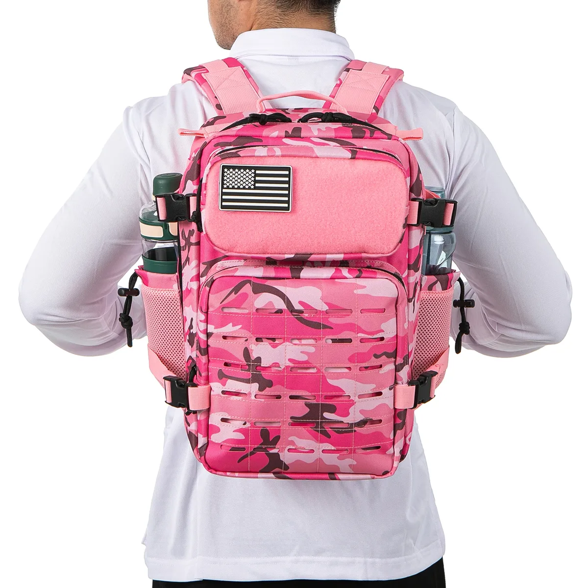 sac à dos tactique 25l/45l pour femmes/hommes, sac de survie molle découpé au laser, sac d'école, sac de sport avec double porte-gobelets