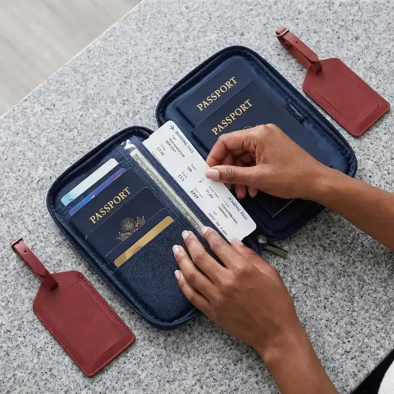 porte-passeport de voyage étanche avec protection rfid, organiseur familial avec plusieurs emplacements pour cartes - portefeuille de voyage familial
