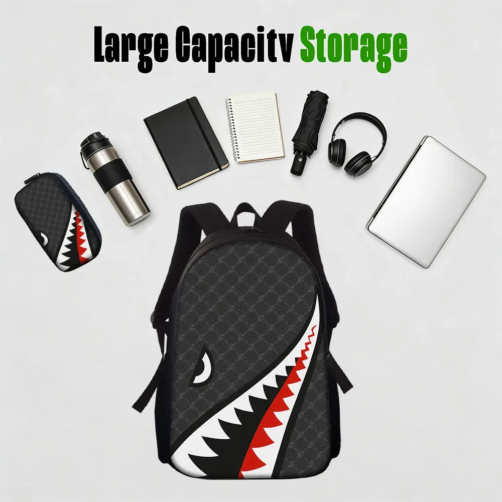 sac dos polyester mâchoire requin fond noir usage voyage école aventures quotidien petit sac assorti