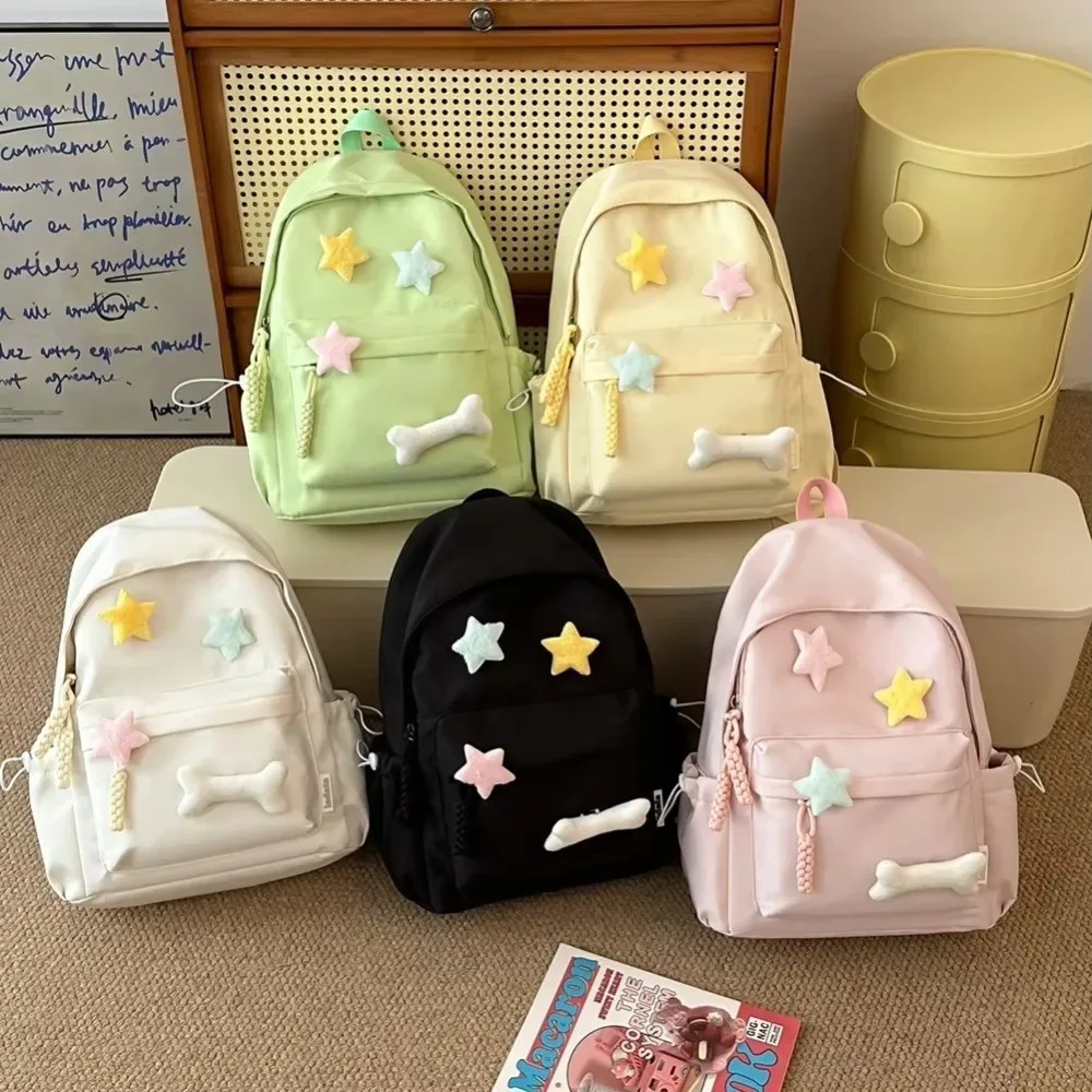 sac à dos en toile à motif étoiles, bretelles réglables, multi-compartiments, fermeture éclair, grande capacité, sac à dos décontracté pour étudiants