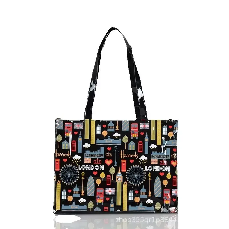 sac fourre-tout imperméable en pvc à imprimé cartoon pour femmes, sac à main décontracté et portable, sac pour le shopping, les trajets quotidiens et l'utilisation quotidienne en extérieur. ﻿