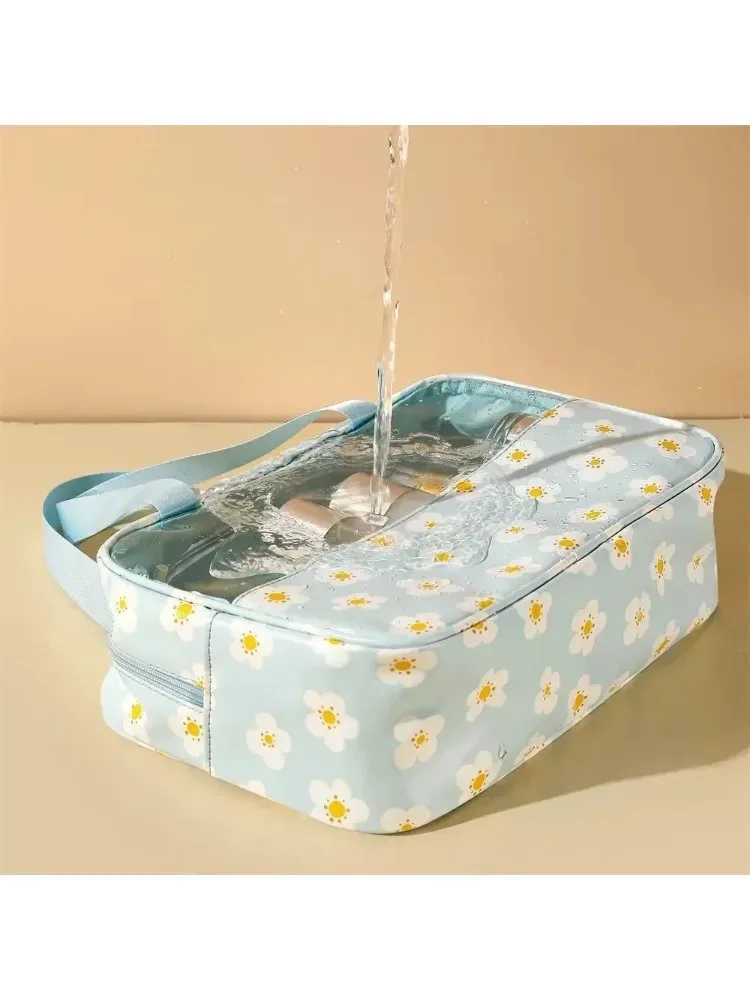 sac de lavage de douche de grande capacité, sac à cosmétiques translucide pour dames, sac de rangement de cosmétiques essentiels de voyage