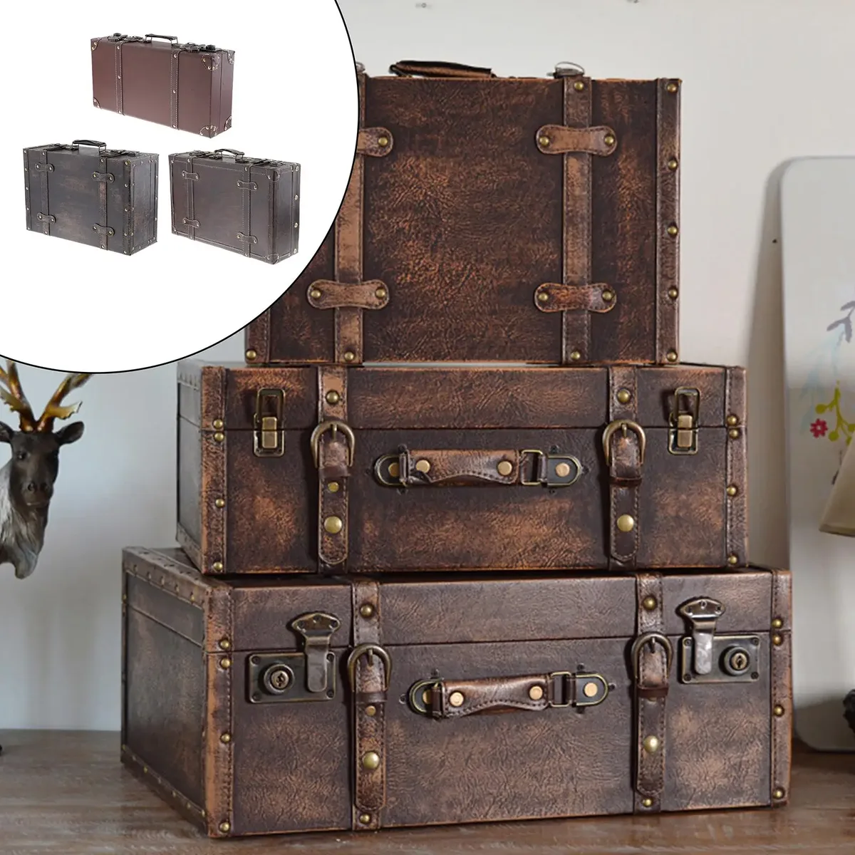 Valise rétro en bois Leatner, valise à bagages de Style britannique, accessoires de photographie