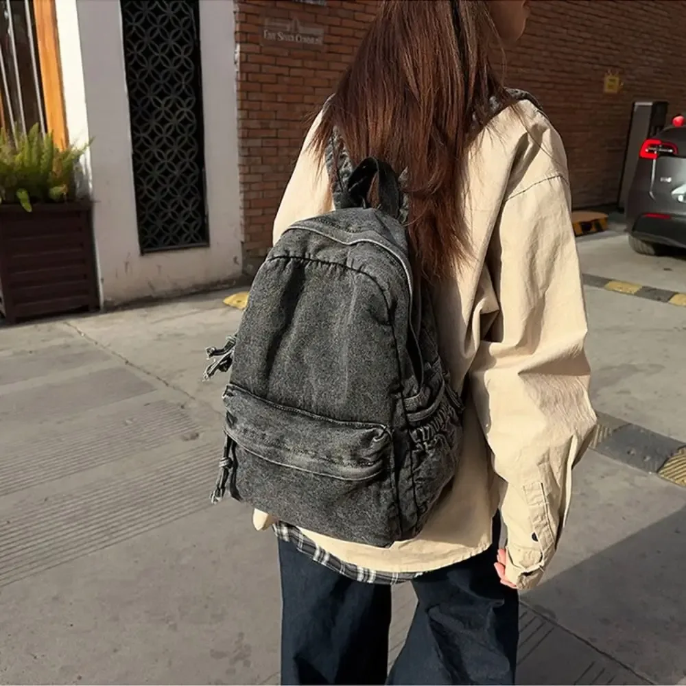 sac à dos en jean portable y2k, style streetwear, grande capacité, sac à main vintage, sac de shopping de style japonais, sac bandoulière uni pour fille