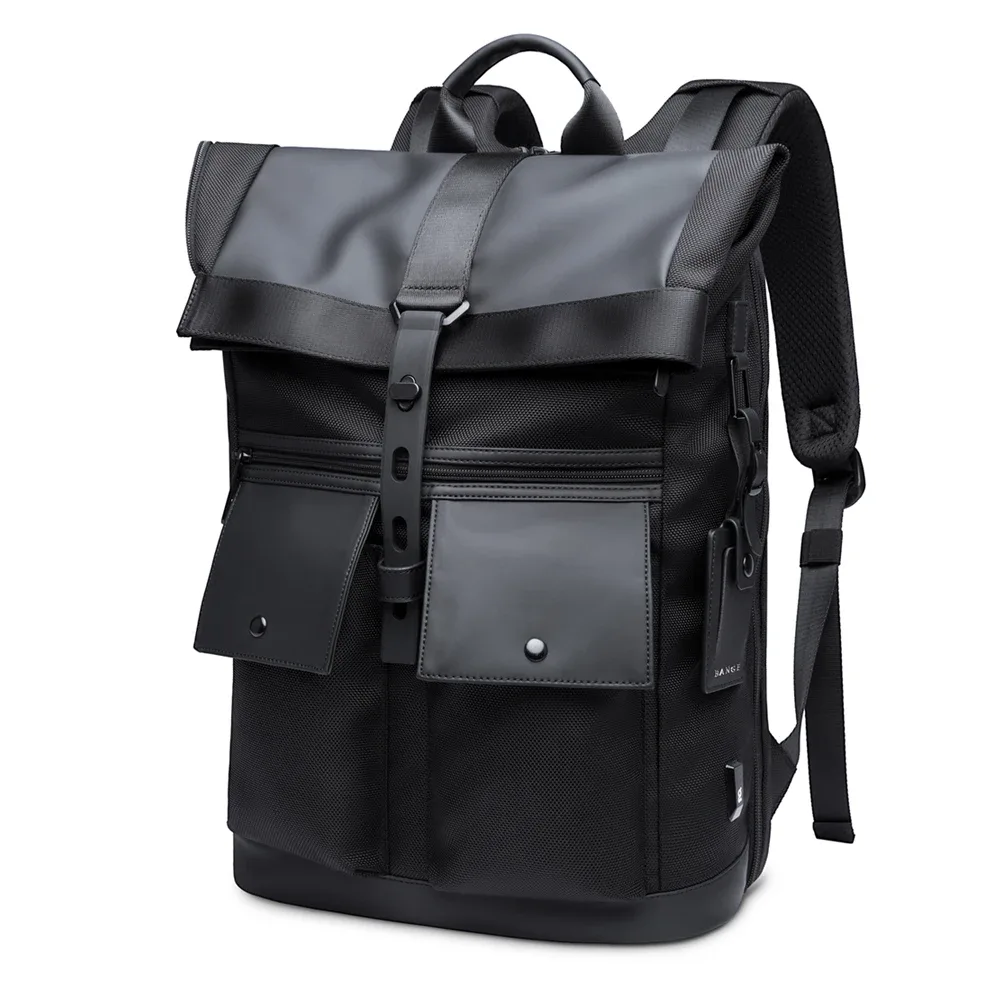 sac dos polyester noir gris poche cuir rabat souple couverture informatique bandoulière voyage universel