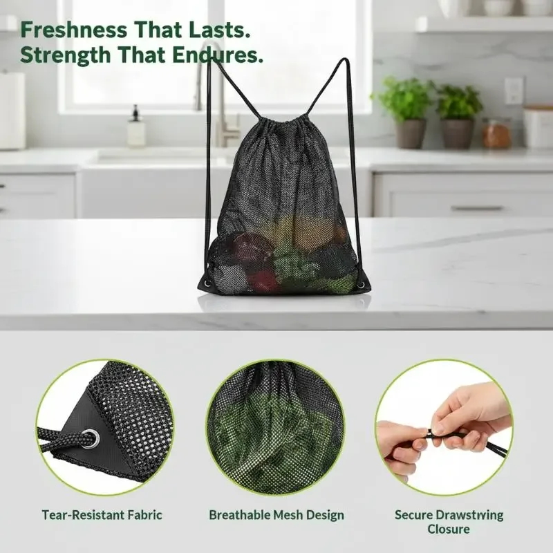 sac à dos en maille avec cordon de serrage, résistant et respirant, noir, pour le football, le basketball, les sports, la gym et les aventures en plein air.
