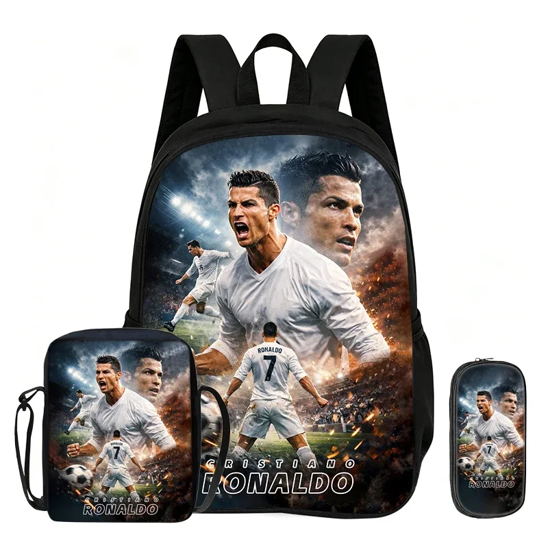 ensemble de 3 sacs à dos ronaldo pour enfants, sac à bandoulière pour l'école et les voyages, trousse à crayons, sac à dos de sport, sac à dos de star du football, cadeau
