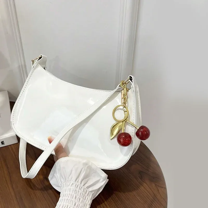 sac à bandoulière rétro vintage pour femmes, en cuir pu, sous les bras, sac à main décontracté avec pendentif cerise