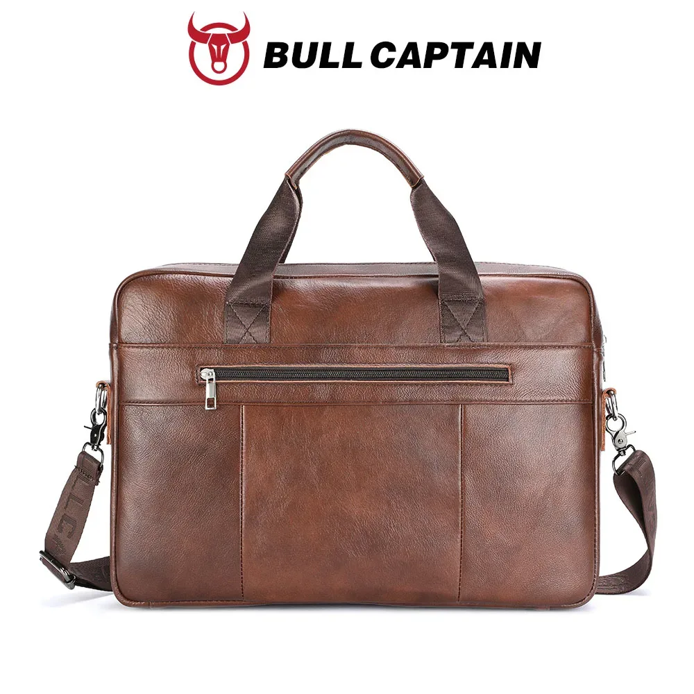 porte documents cuir verte bull cowhide polyester intérieur informatique fermeture éclair bandoulière détachable marron noir voyage travail