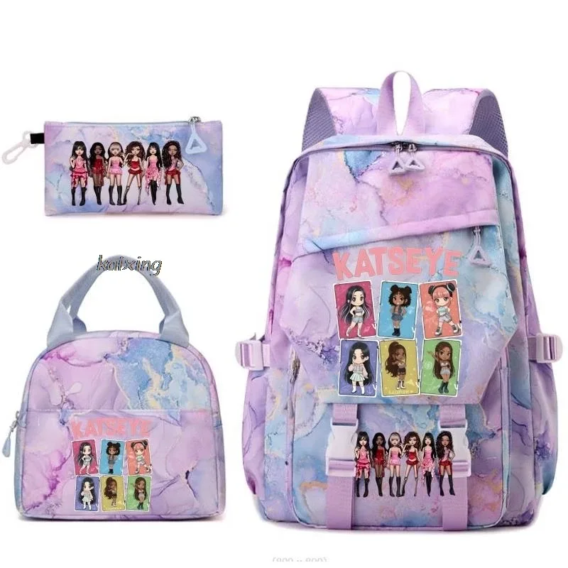 nouveaux sacs à dos katseye à imprimé amusant, 3 pièces/ensemble, sac d'école pour étudiants, sac de voyage pour adolescents, filles et garçons, sacs à lunch, sac à dos