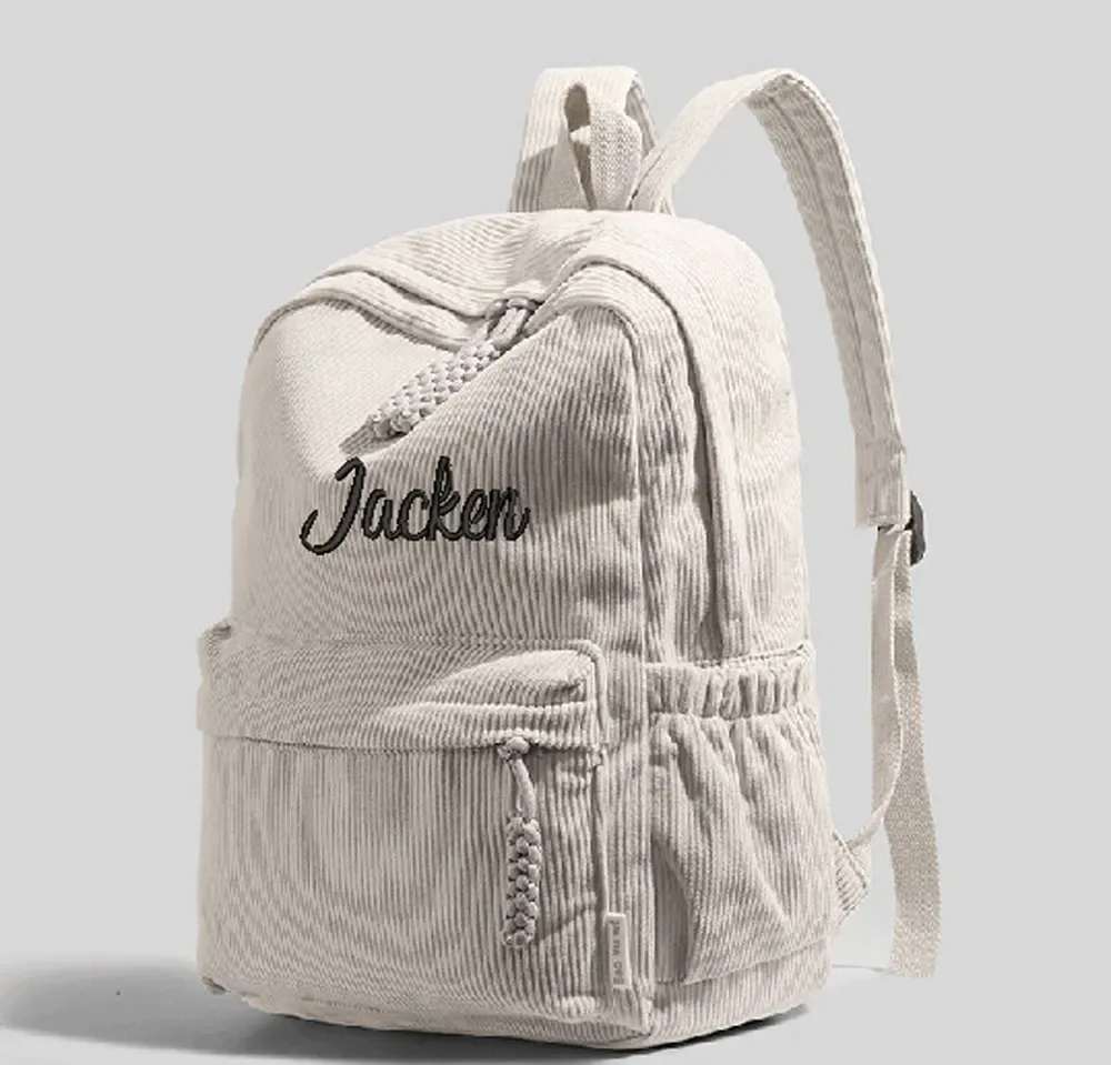 sac dos velours cotelé rayures verticales bandoulière arquée poche limon grande capacité voyage décontracté unisexe polyester doublure