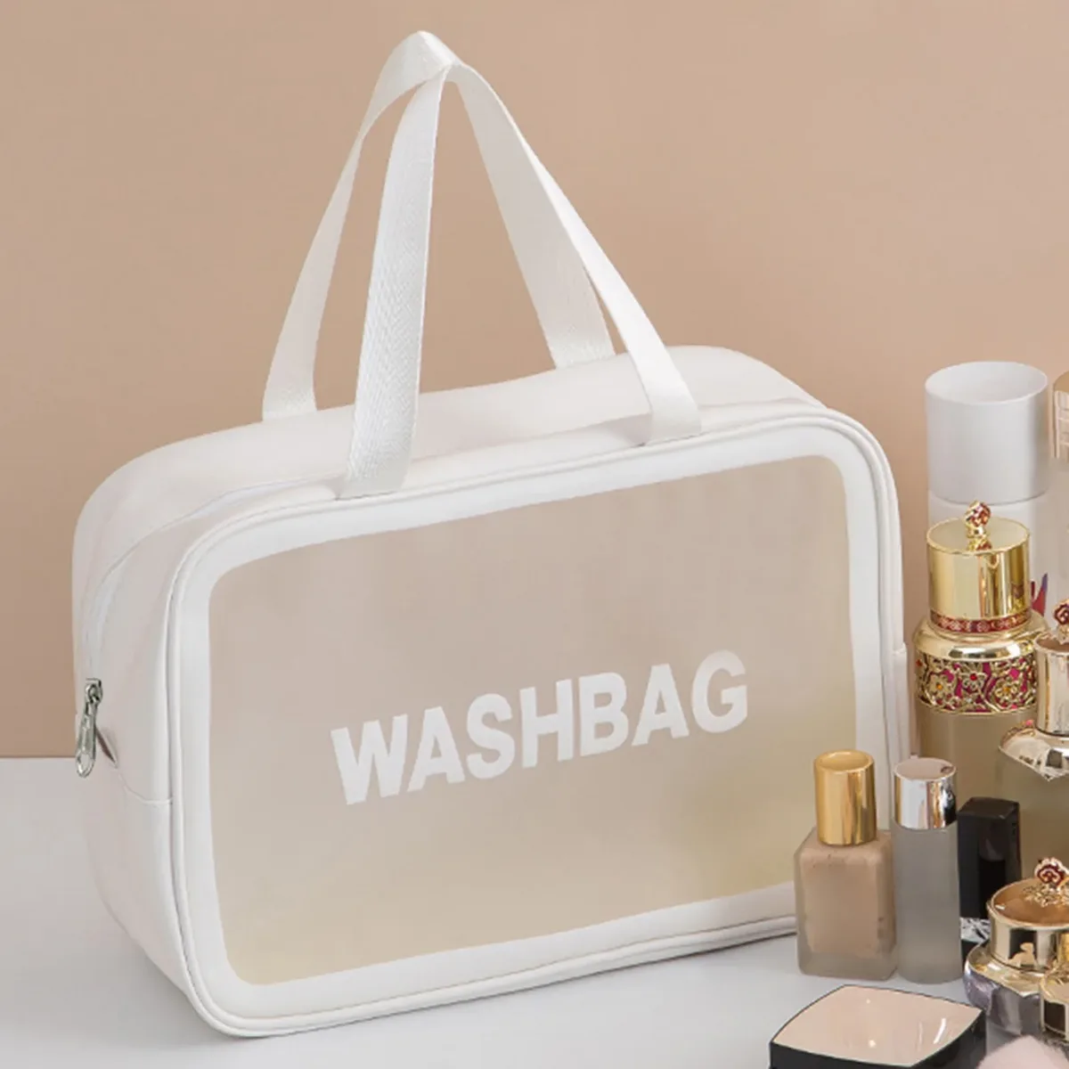 sac de toilette portable en pu pour femmes et hommes, sac de maquillage transparent imperméable, organiseur de toilette pour accessoires