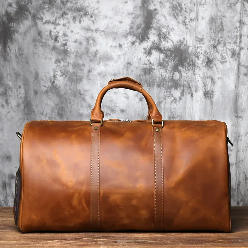 nzpj – sac à main rétro en cuir de cheval fou pour hommes, sac de voyage de grande capacité, sac à bandoulière avec couche supérieure en cuir de vache