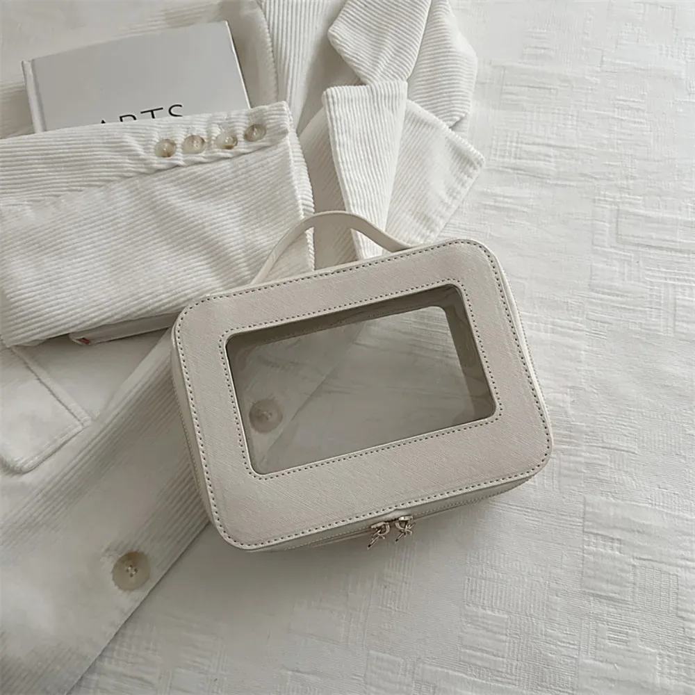 sac de voyage transparent simple en pvc, grande capacité, sac de maquillage, sac carré à poignée, sac à main