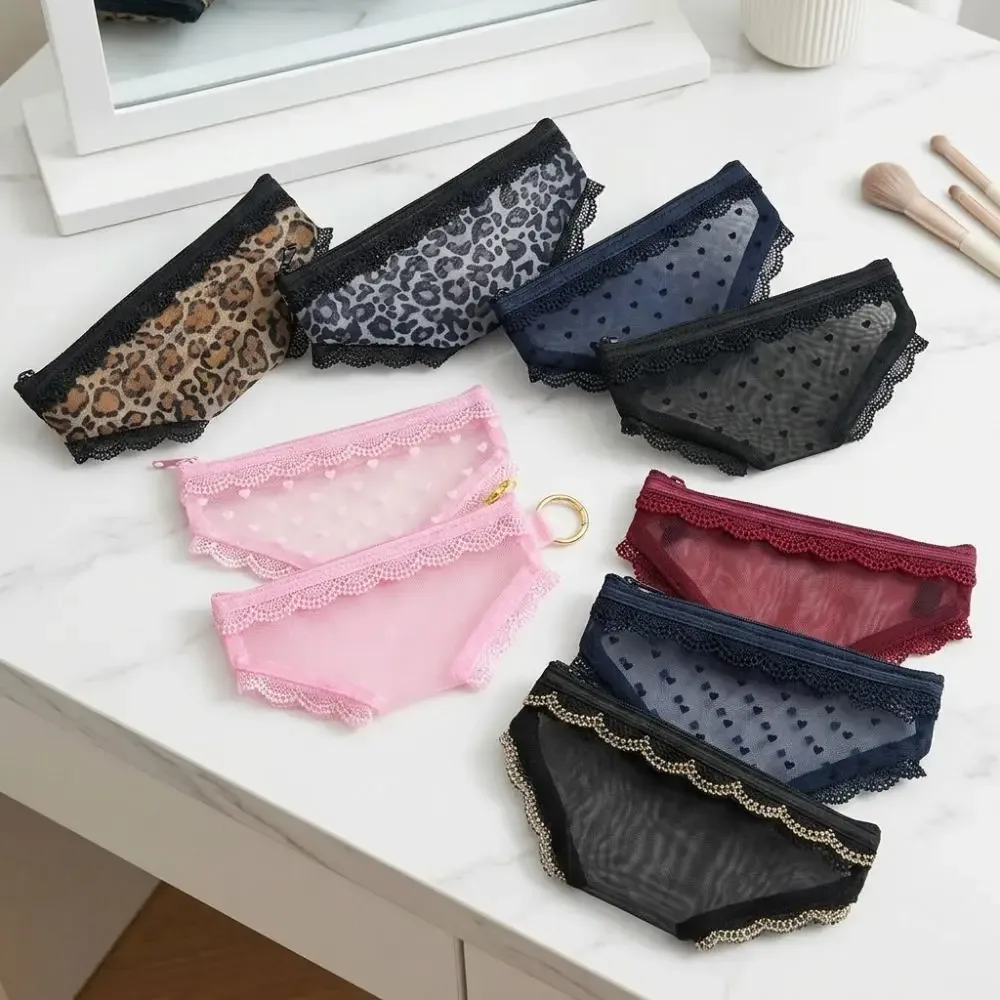 nouvelle trousse de toilette transparente y2k en maille dentelle motif cœur, pochette de rangement cosmétique pour voyage