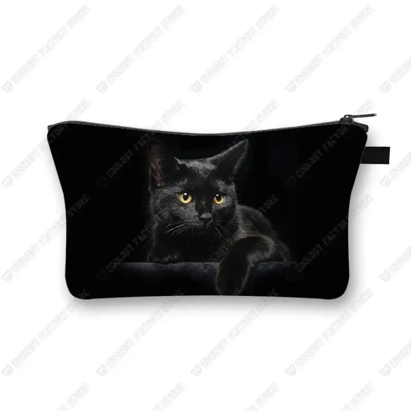 sac de rangement de cosmétiques pour femmes, sac de maquillage de marque à la mode avec imprimé de chat noir mignon