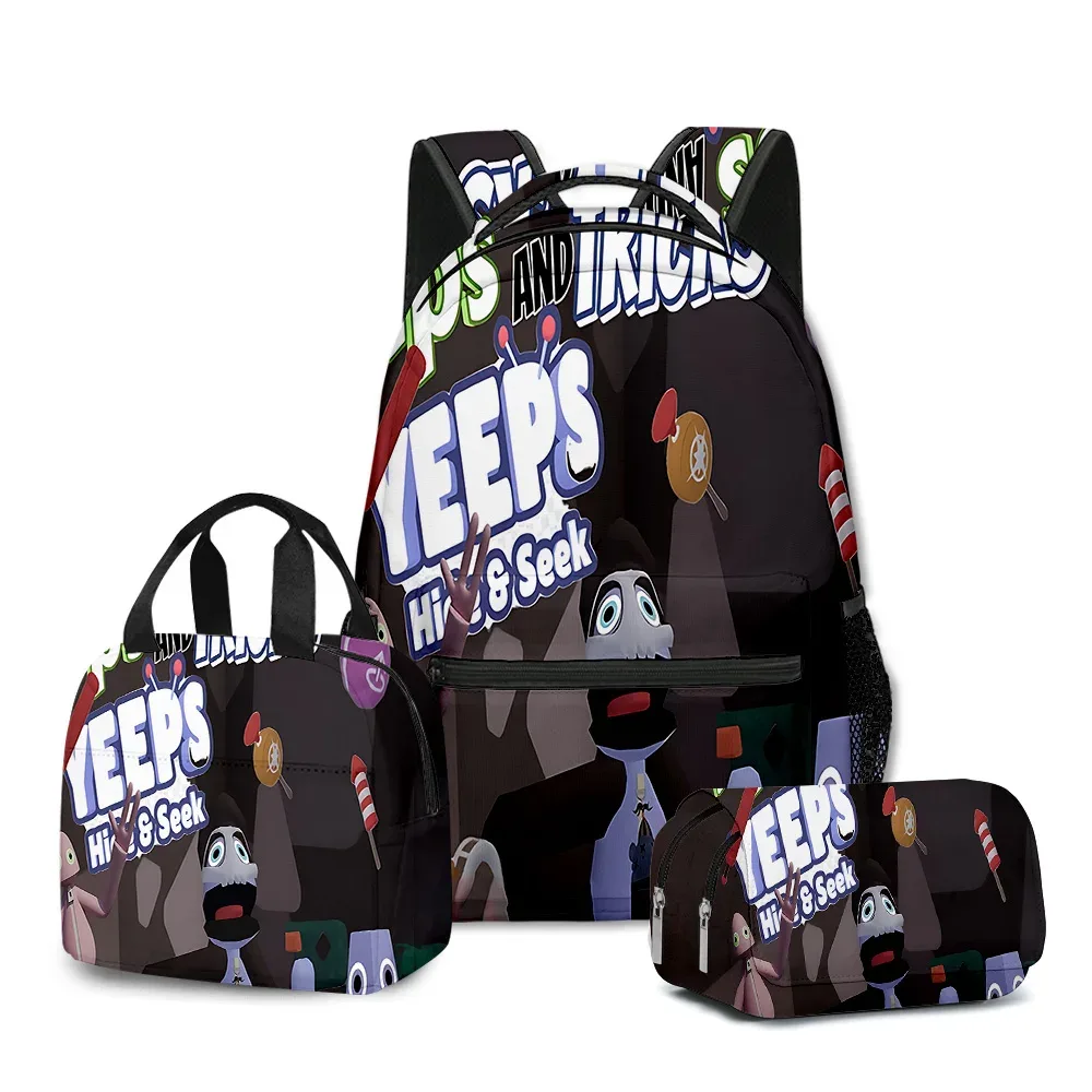 chimyouthful yeeps hide and seek 3d print sacs d'école pour étudiants, sac à dos pour ordinateur portable, sac à lunch portable, étui à crayons, 3 pièces par ensemble