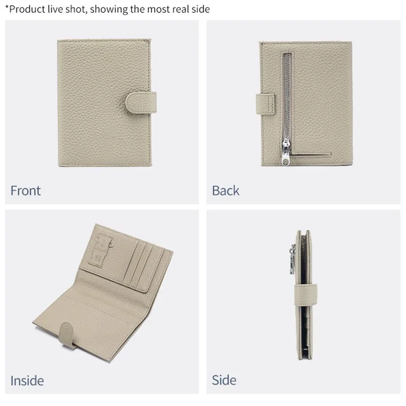 porte-passeport en cuir de vache véritable pour hommes et femmes, portefeuille de voyage avec poche zippée, porte-cartes, portefeuille à deux volets à blocage rfid