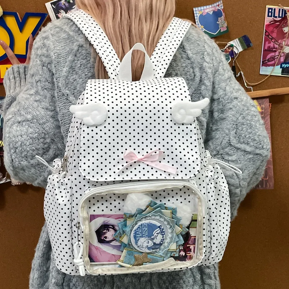 dot imprimer mochilas mujer doux arc épissé mochila cordon poches sac adolescentes sac à dos nouveaux ins sacs pour femme